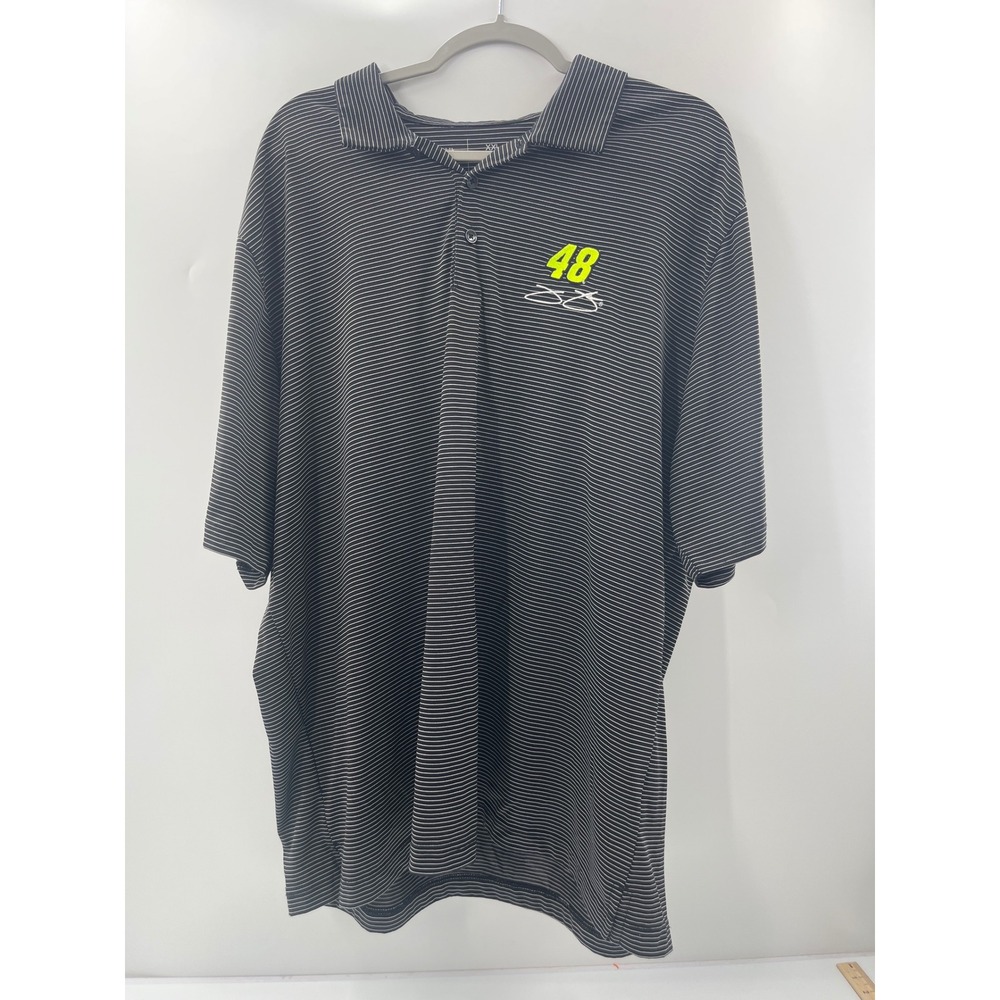 Antigua NASCAR Jimmie Johnson 48 Mens XXL Black Striped Short Sleeve Polo Shirt